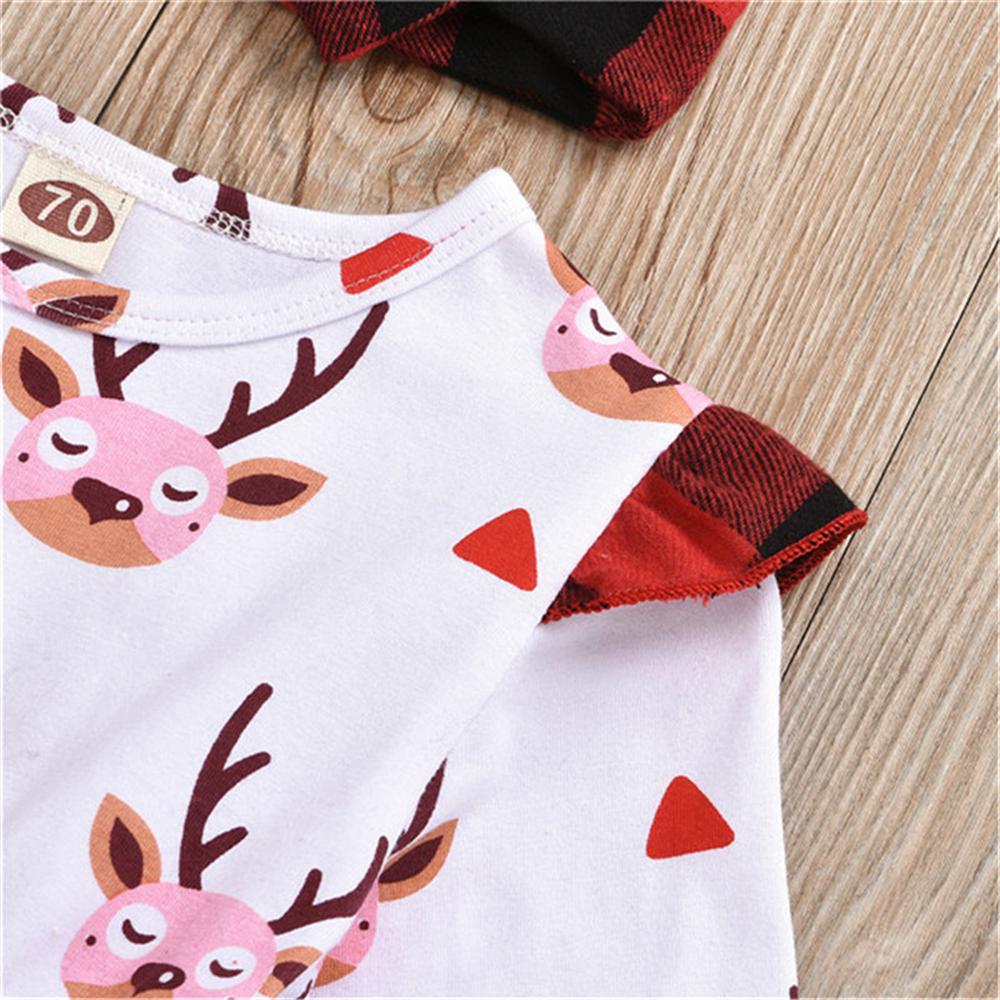 Baby Girls Cartoon Plaid Long Sleeve Dress &Headband Christmas Baby Clothes