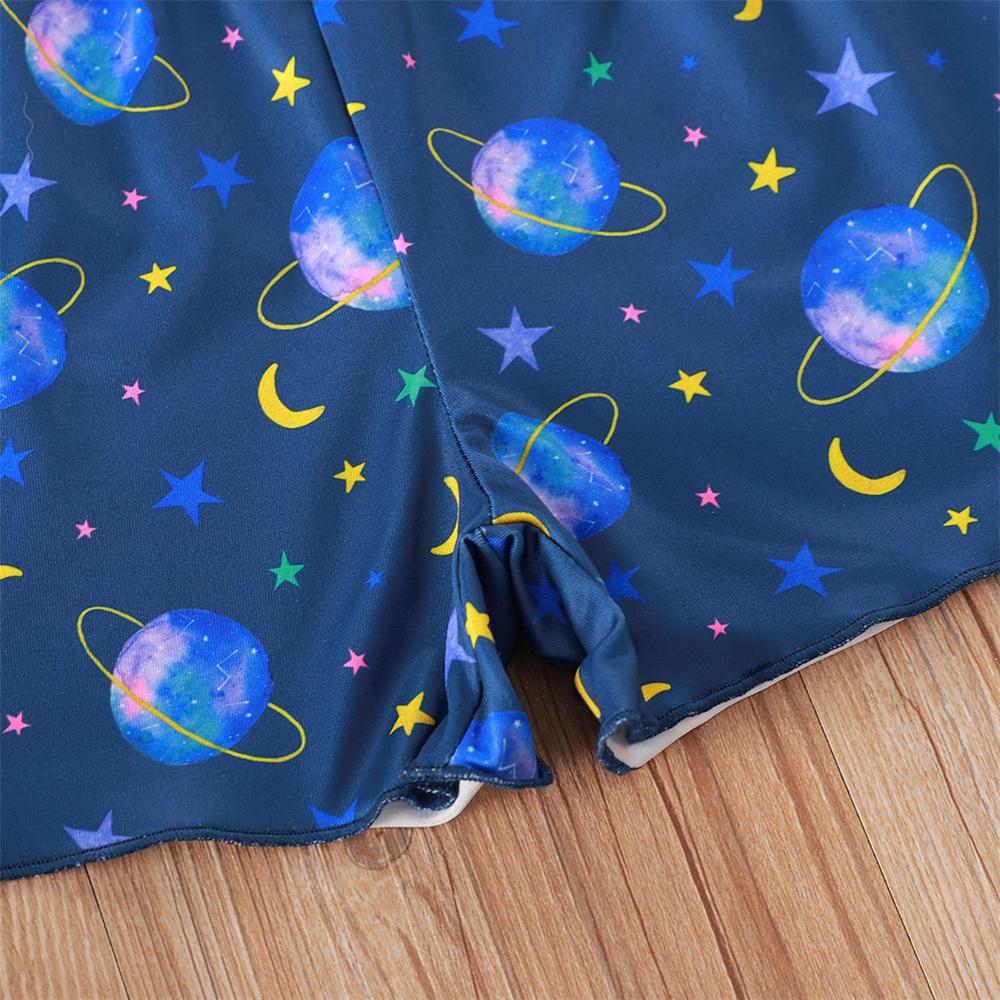 Girls Cartoon Planet Printed Sling Top & Shorts kids wholesale clothing
