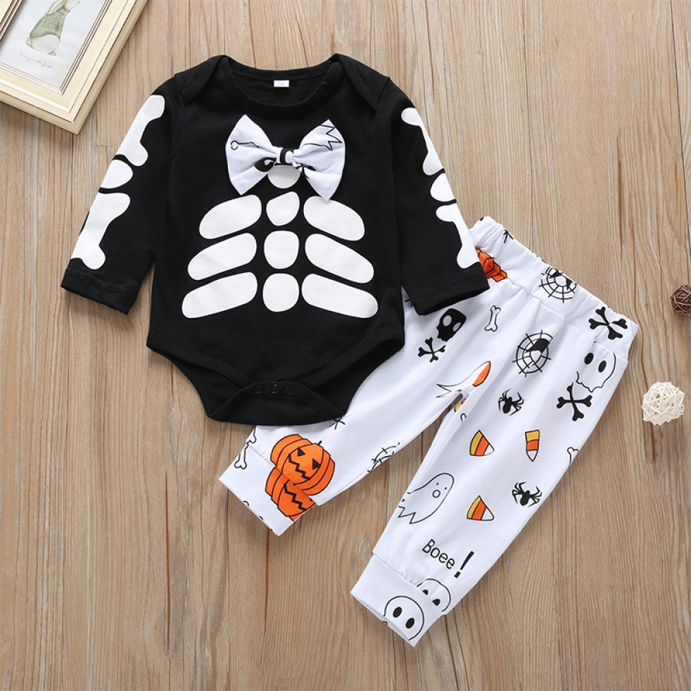 Baby Boys Cartoon Printed Halloween Long Sleeve Romper & Pants Wholesale Baby Clothes