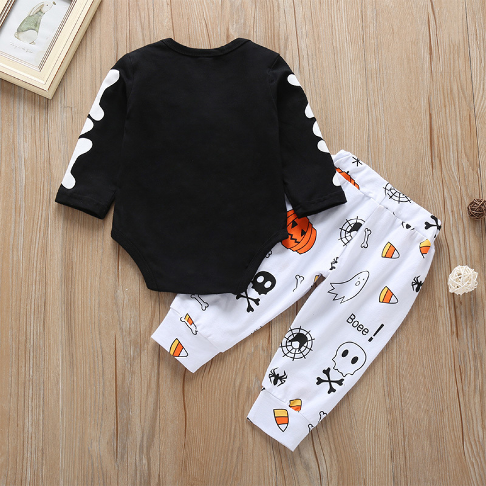 Baby Boys Cartoon Printed Halloween Long Sleeve Romper & Pants Wholesale Baby Clothes