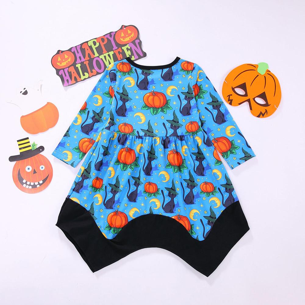 Girls Cartoon Printed Long Sleeve Halloween Dress trendy kids wholesale clothing