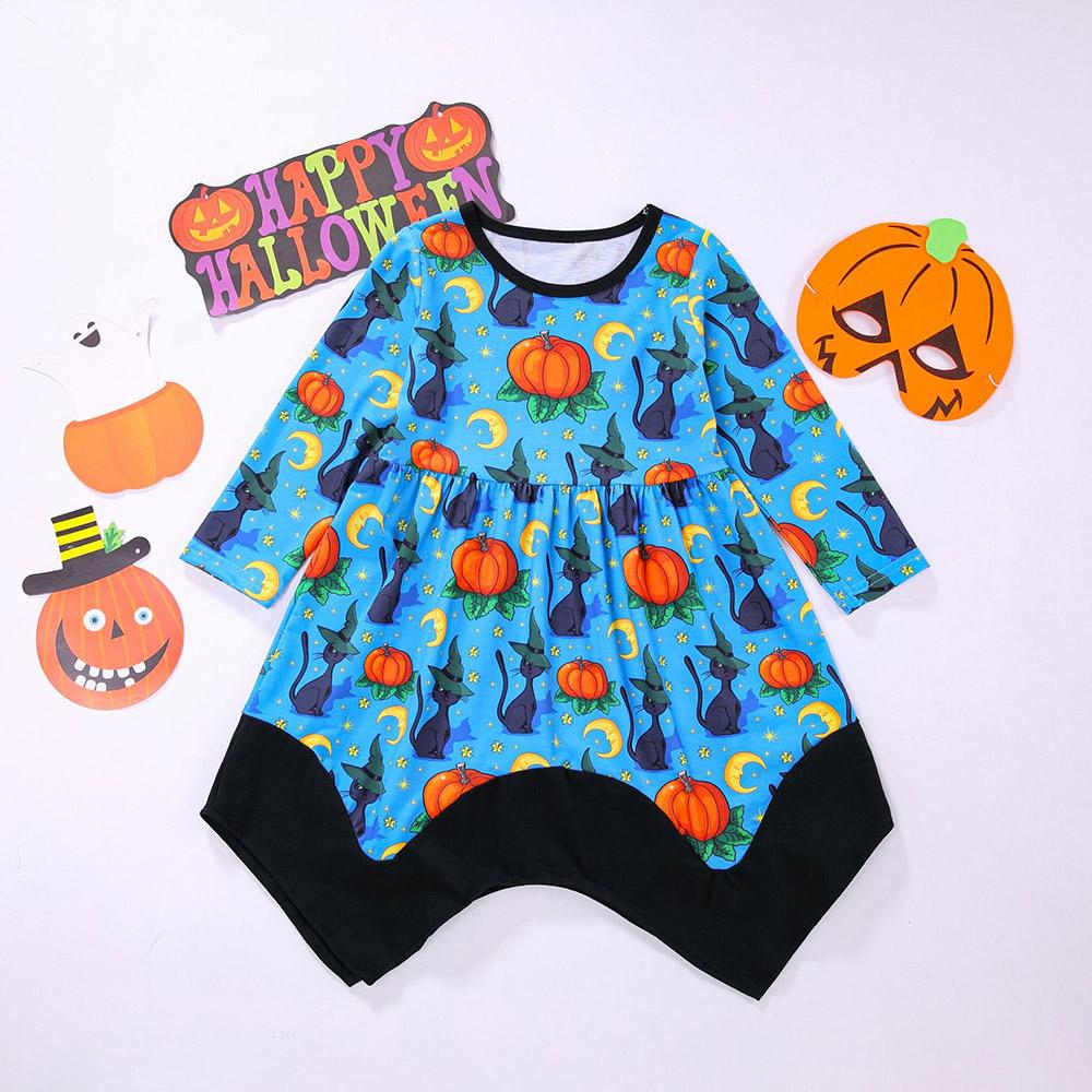 Girls Cartoon Printed Long Sleeve Halloween Dress trendy kids wholesale clothing