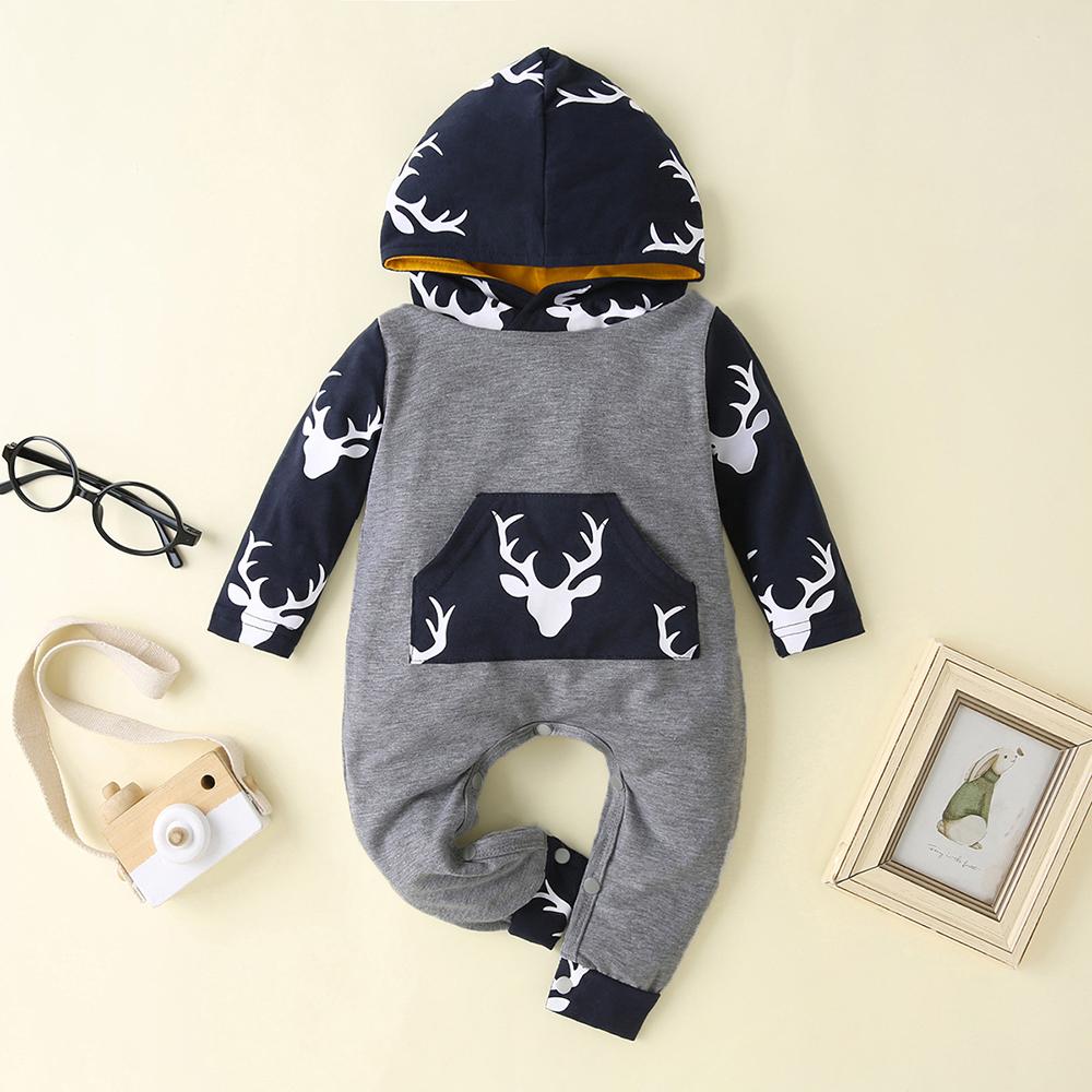 Baby Boys Cartoon Printed Long Sleeve Hooded Romper wholesale baby clothes usa