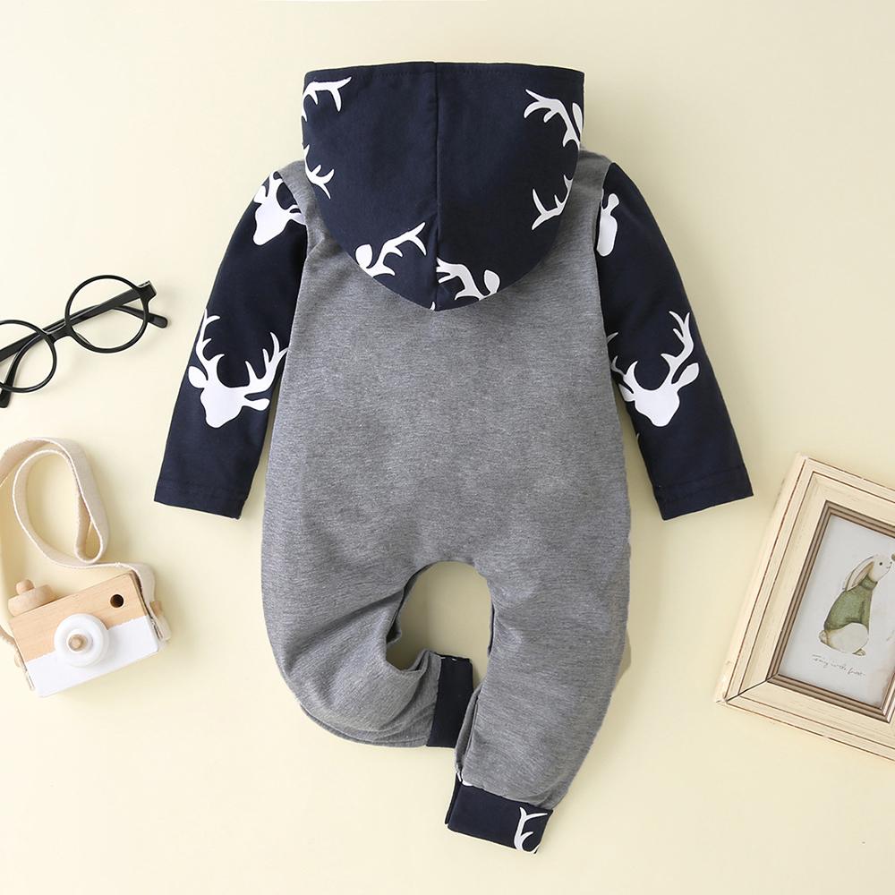 Baby Boys Cartoon Printed Long Sleeve Hooded Romper wholesale baby clothes usa