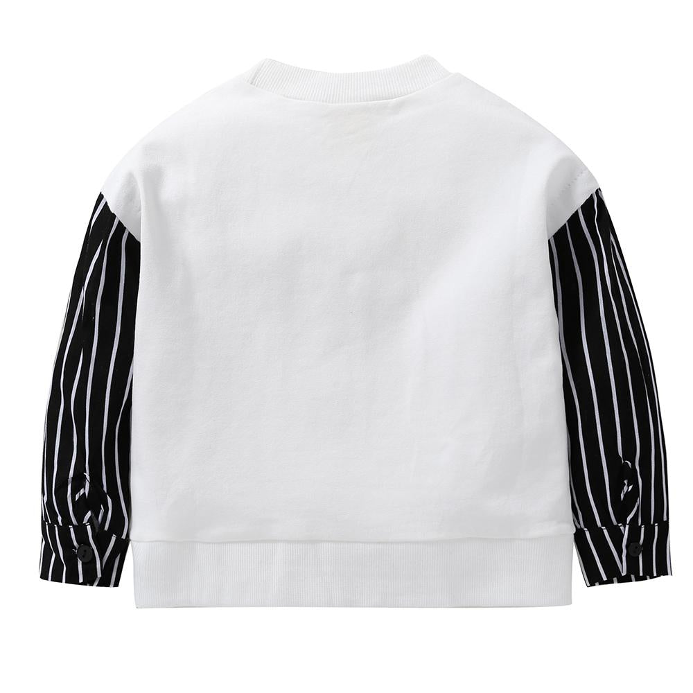 Children Cartoon Printed Long Sleeve Striped Splicing T-shirt wholesale kids clothing