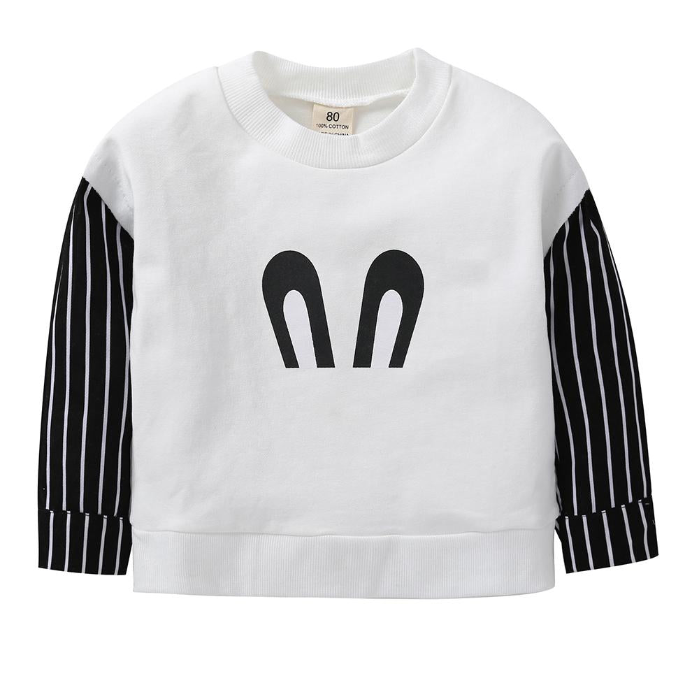 Children Cartoon Printed Long Sleeve Striped Splicing T-shirt wholesale kids clothing