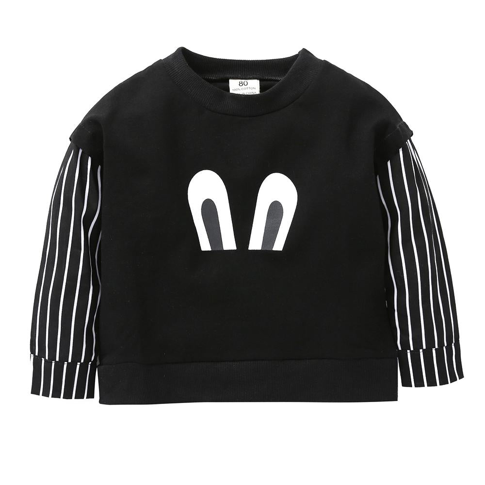 Children Cartoon Printed Long Sleeve Striped Splicing T-shirt wholesale kids clothing