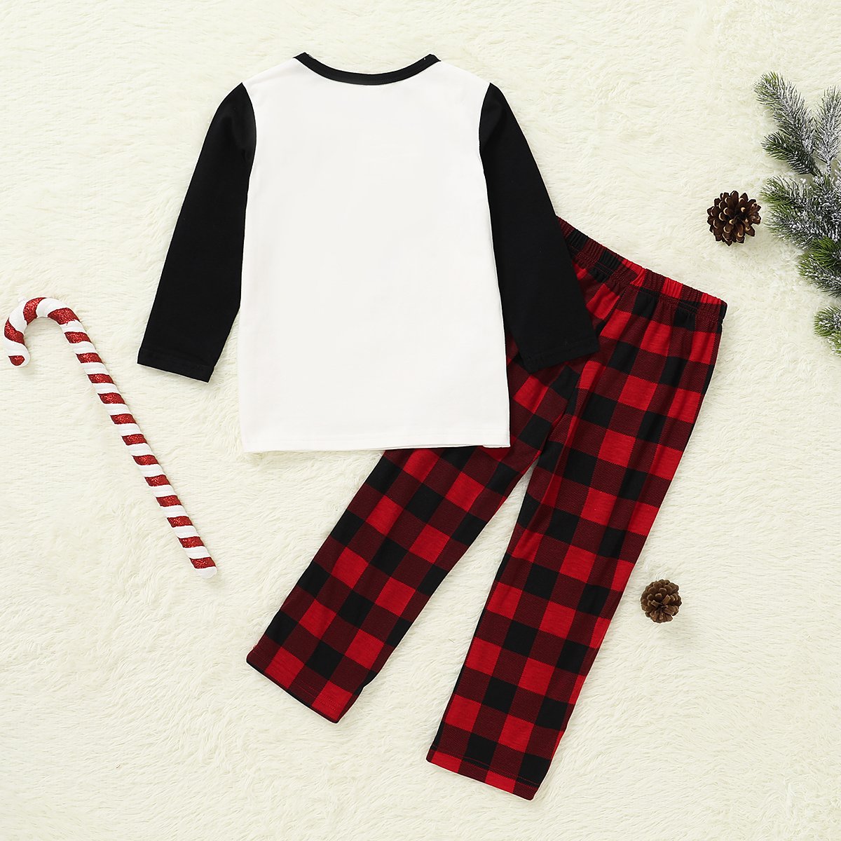 Parent-Child Cartoon Printed Long Sleeve Top & Plaid Pants Mommy And Me Wholesale