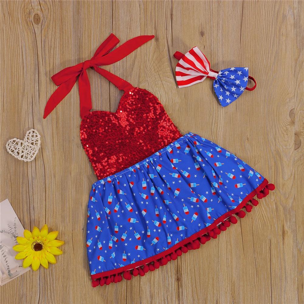 Baby Girls Cartoon Printed Sequin Suspender Dress & Headband cheap baby clothes wholesale