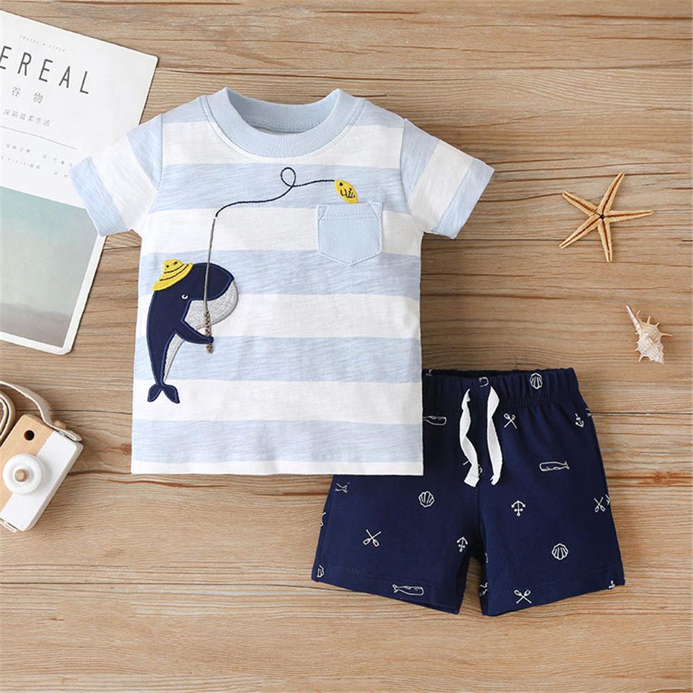 Baby Unisex Cartoon Printed Short Sleeve Casual Summer Suits cheap baby clothes wholesale