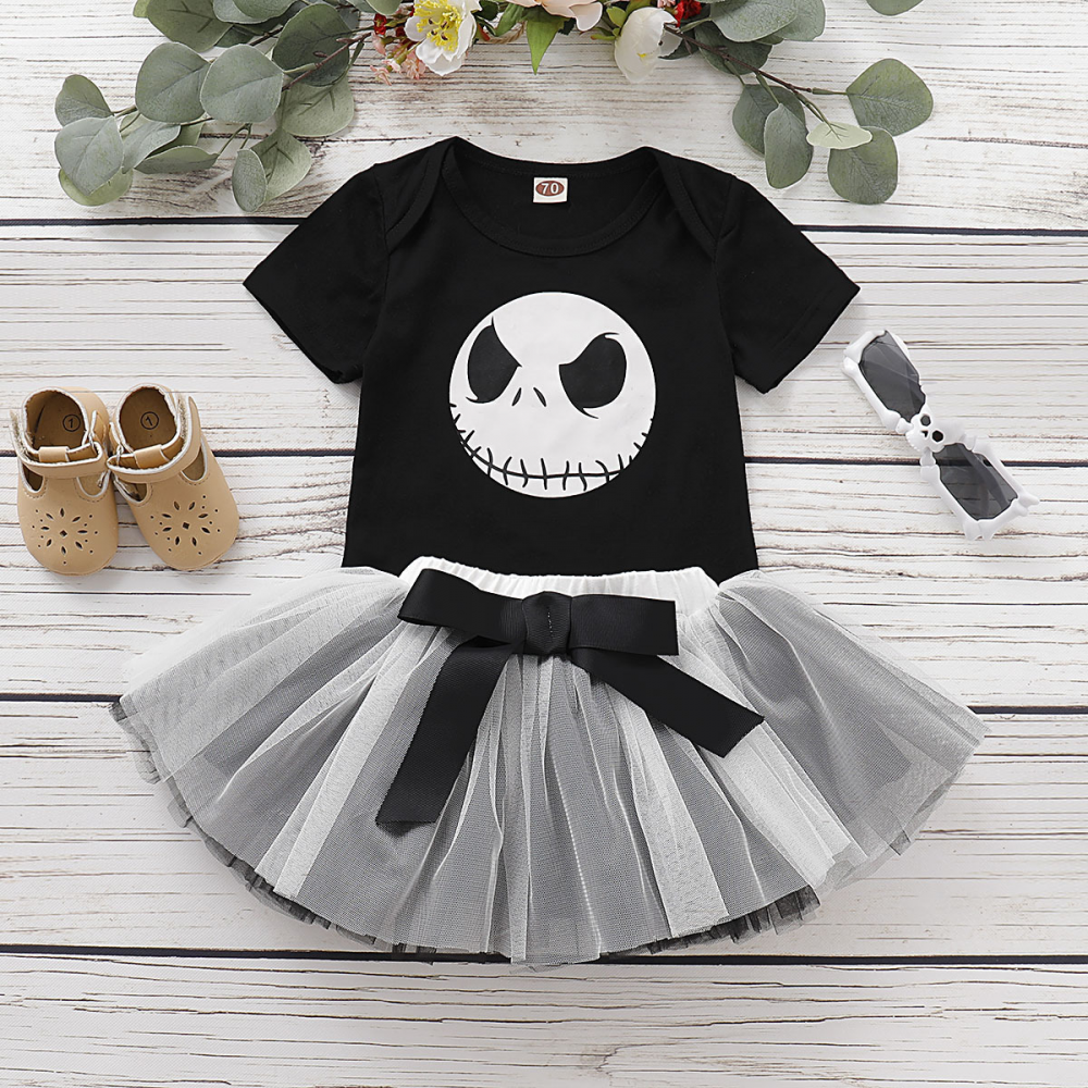 Baby Girls Cartoon Printed Short Sleeve Top & Mesh Skirt baby clothes vendor