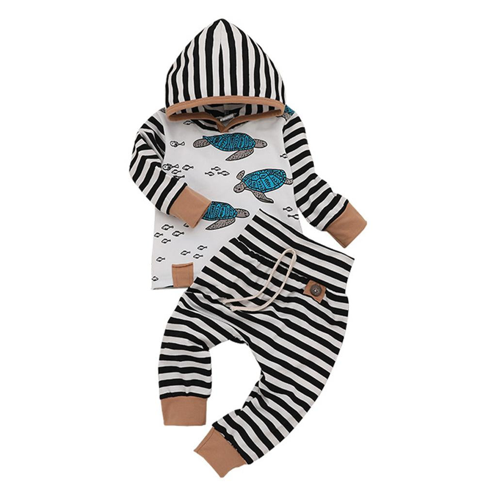 Boys Cartoon Printed Stripe Long Sleeve Tops & Pants