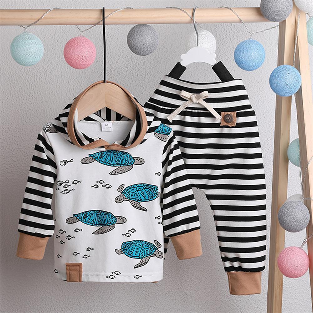 Boys Cartoon Printed Stripe Long Sleeve Tops & Pants