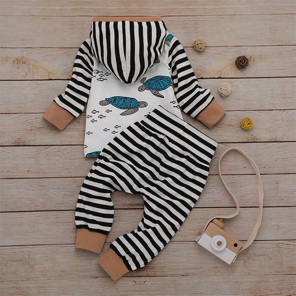 Boys Cartoon Printed Stripe Long Sleeve Tops & Pants