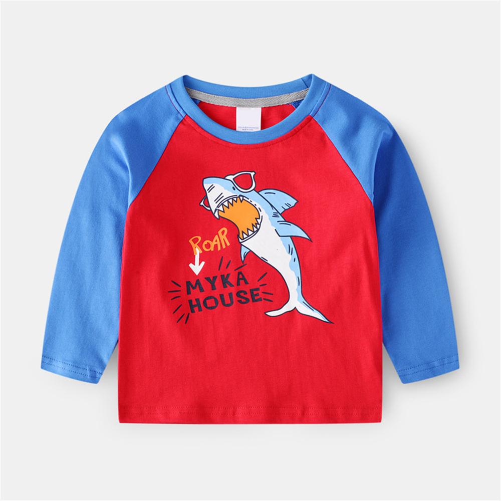 Boys Cartoon Shark Long-sleeved T-shirt Wholesale
