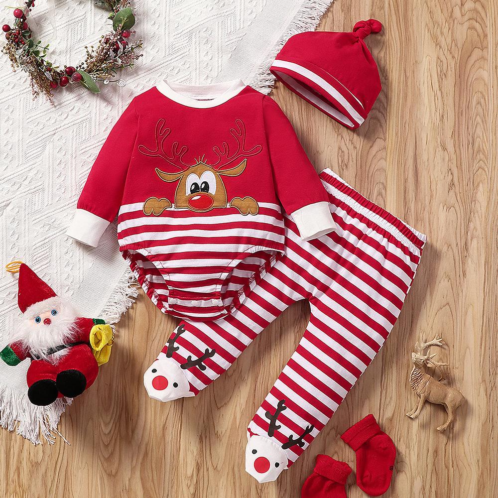 Baby Cartoon Striped Long Sleeve Romper & Pants & Headband baby clothing wholesale suppliers