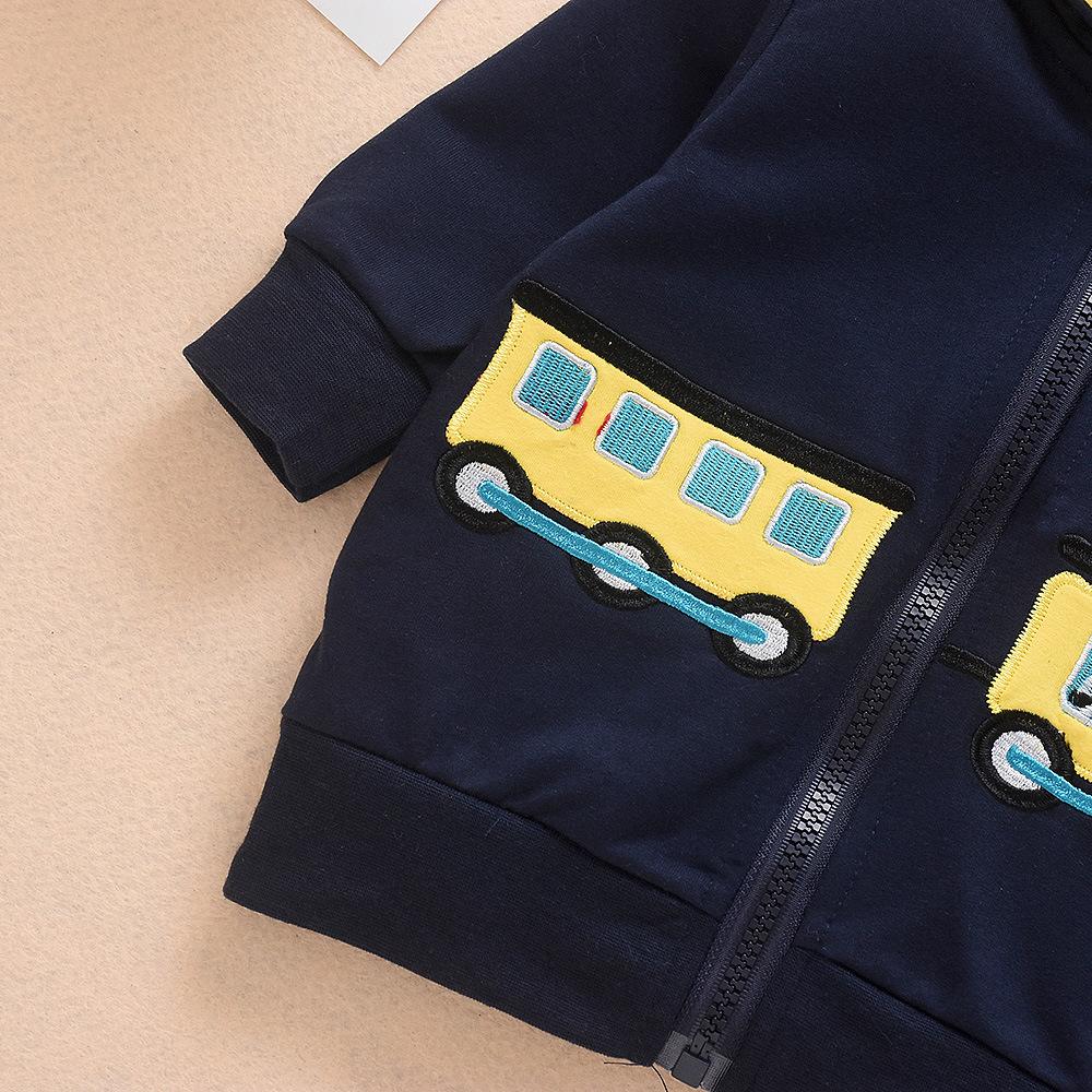 Boys Cartoon Train Zipper Long Sleeve Hooded Jackets Wholesale