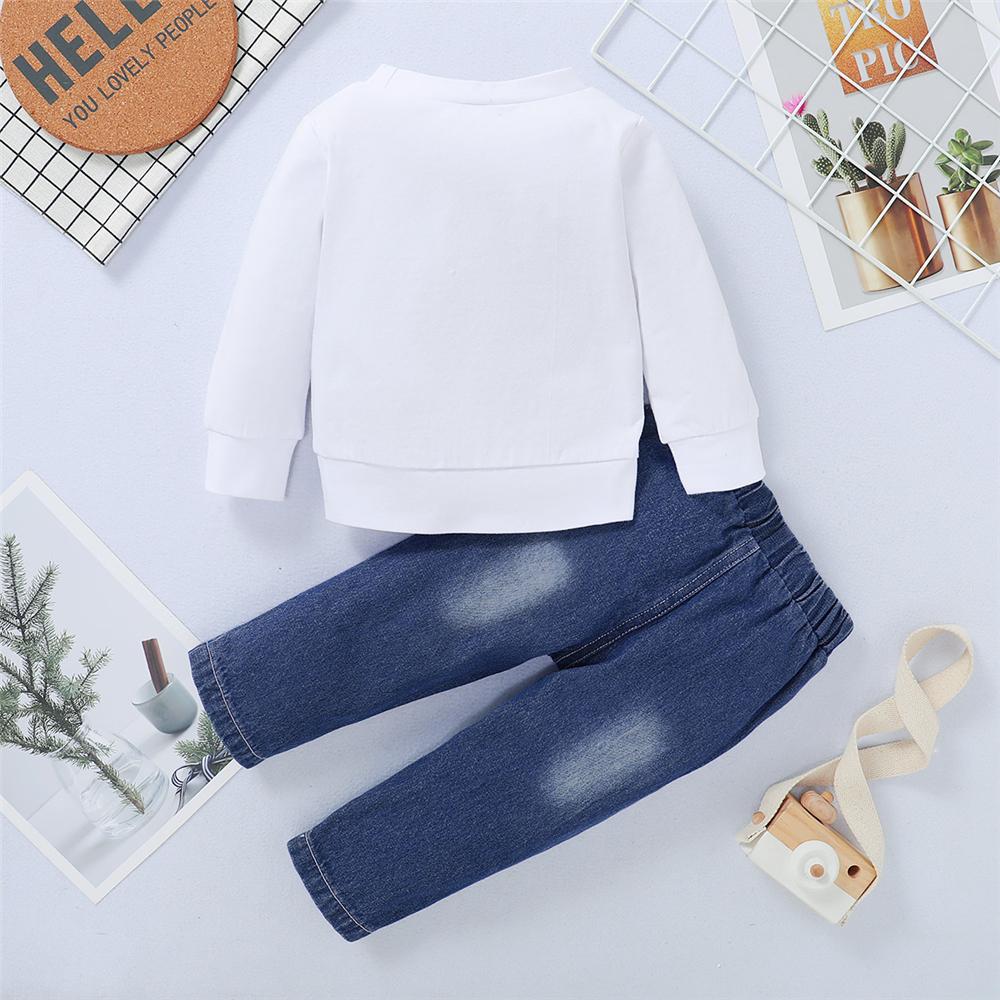 Boys Casual Letter Printed Long Sleeve Top & Ripped Jeans Wholesale Toddler Boy Clothes