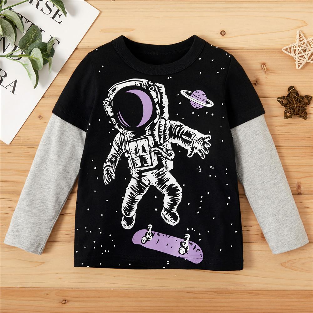 Boys Casual Long Sleeve Space Astronaut Printed Tops