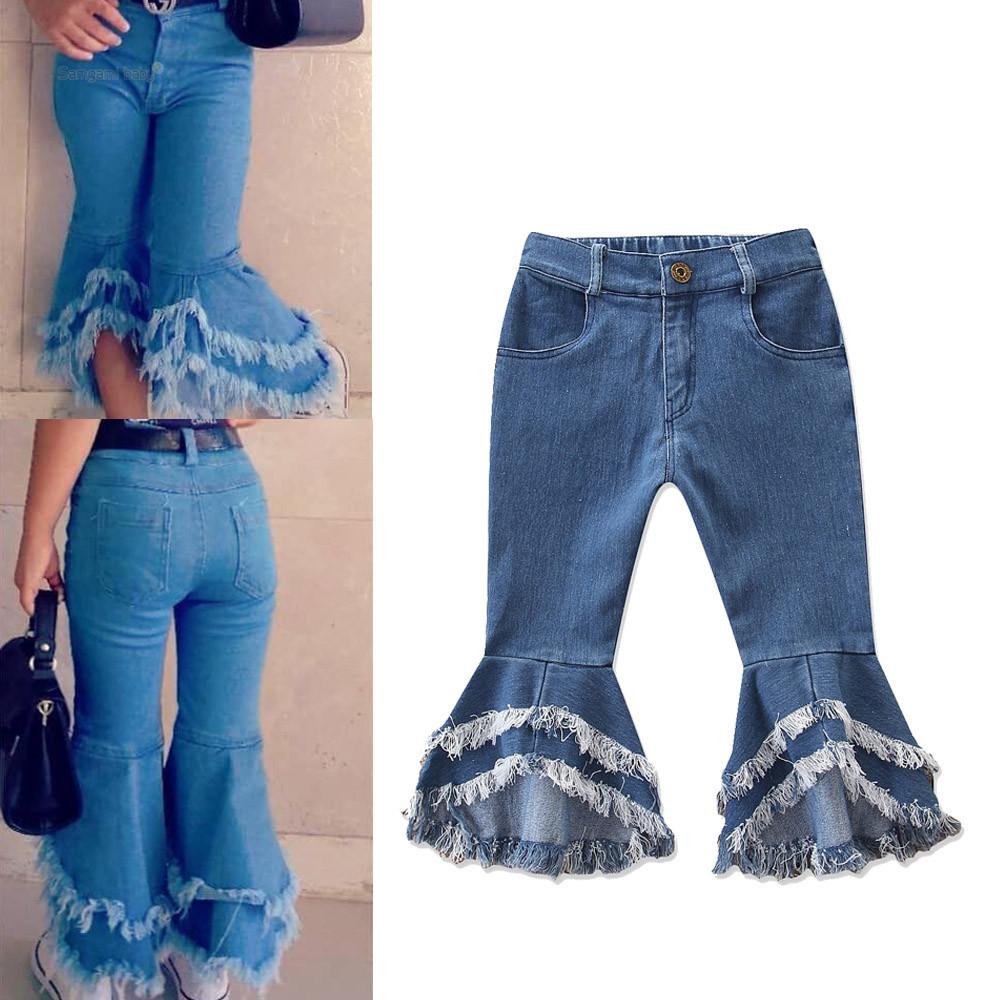 Girls Casual Pocket Solid Bell Jeans Wholesale Girl Clothing