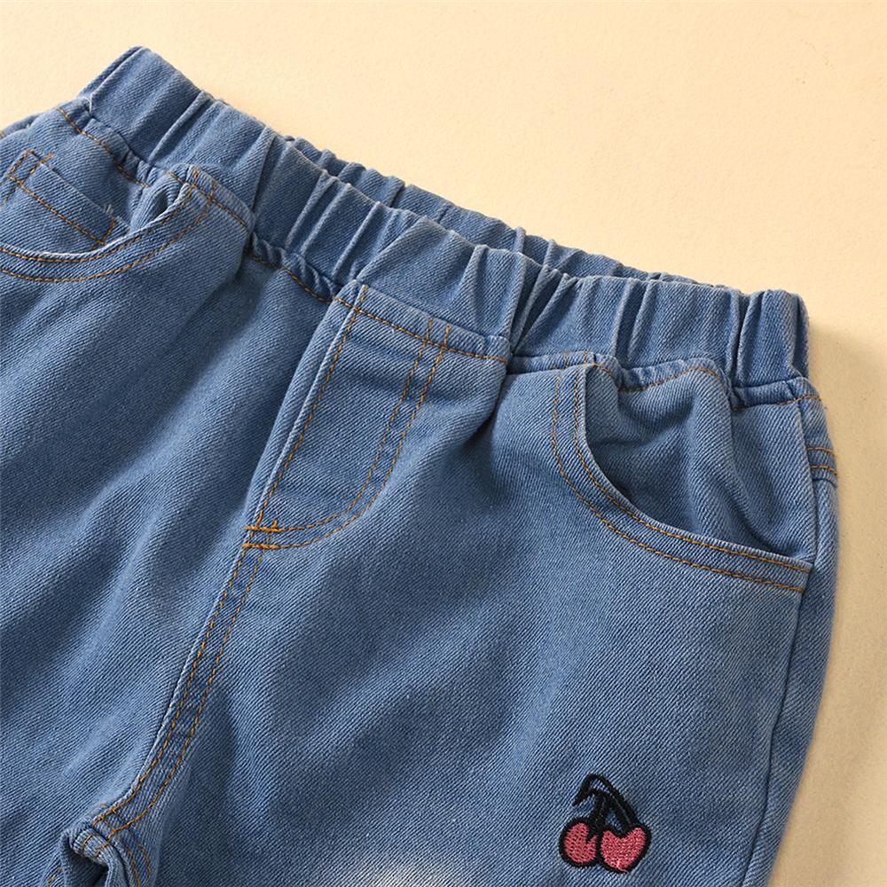 Girls Cherry Fruit Embroidery Denim Trousers Wholesale