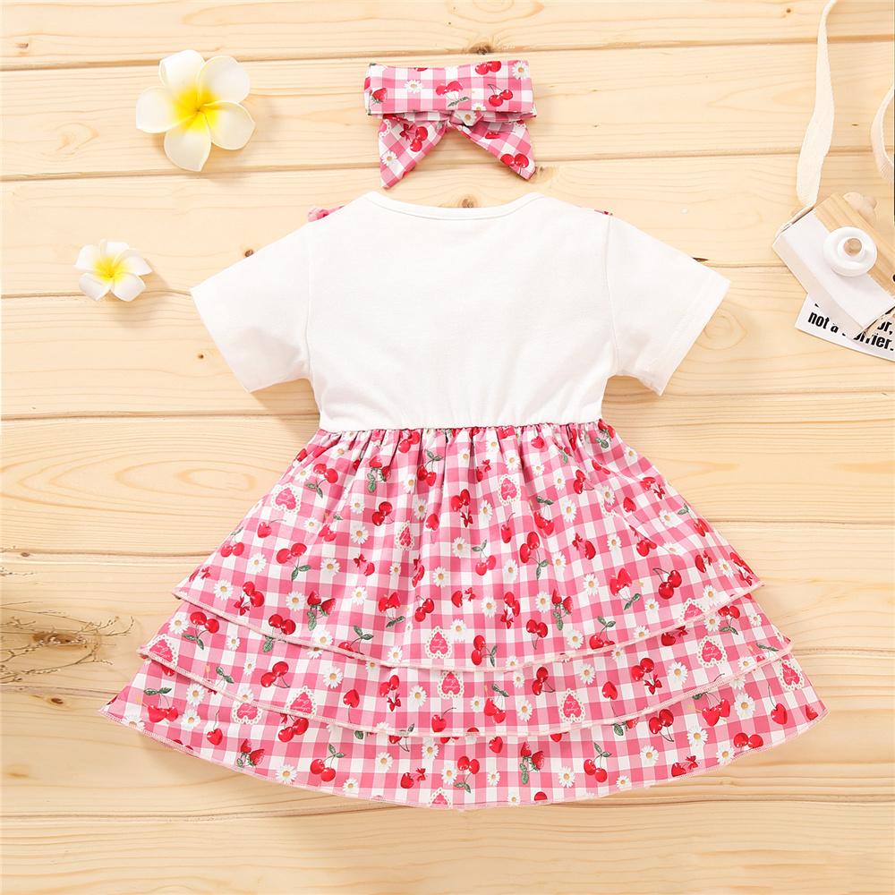 Girls Cherry Printed Short Sleeve Layered Dress & Headband wholesale baby clothes