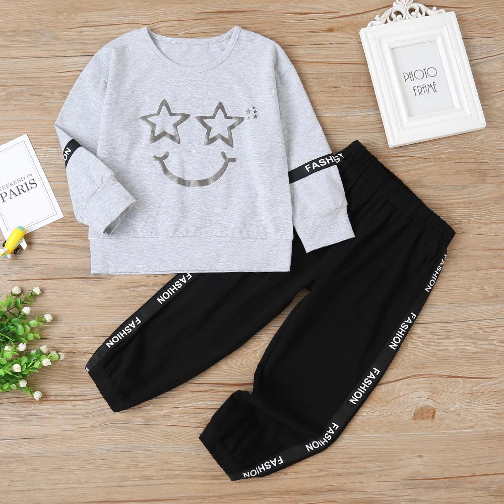 Children'S Autumn New Arrival Boy Print Star Smiley Face Long-Sleeved Shirt With Stitching Trousers Suit Toddler Boy Sets