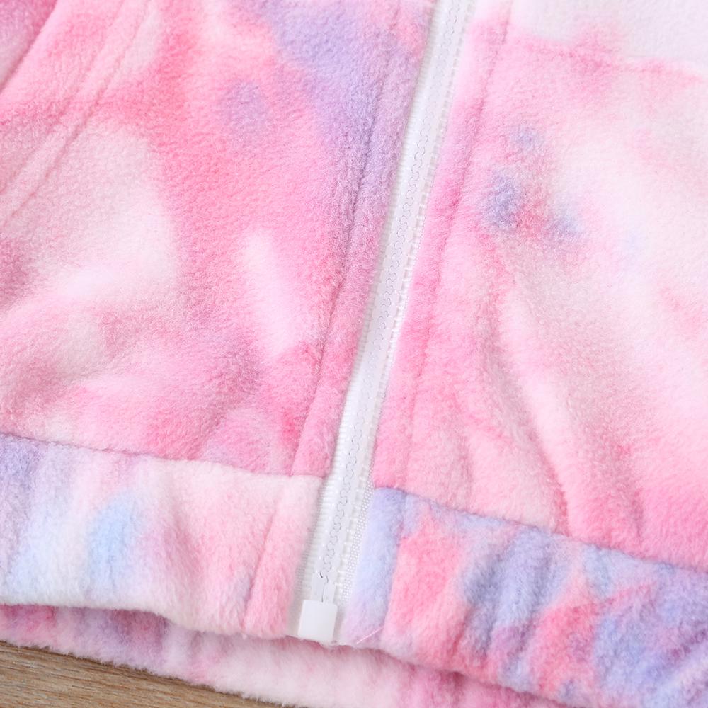 Children'S Autumn New Products Korean Tie-Dye Soft Fluff Short Long-Sleeved Hooded Jacket Cute Sweet Sweater Wholesale Baby Girl Clothes