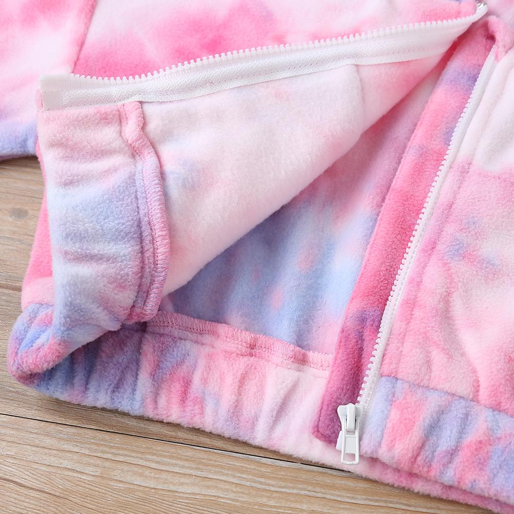 Children'S Autumn New Products Korean Tie-Dye Soft Fluff Short Long-Sleeved Hooded Jacket Cute Sweet Sweater Wholesale Baby Girl Clothes