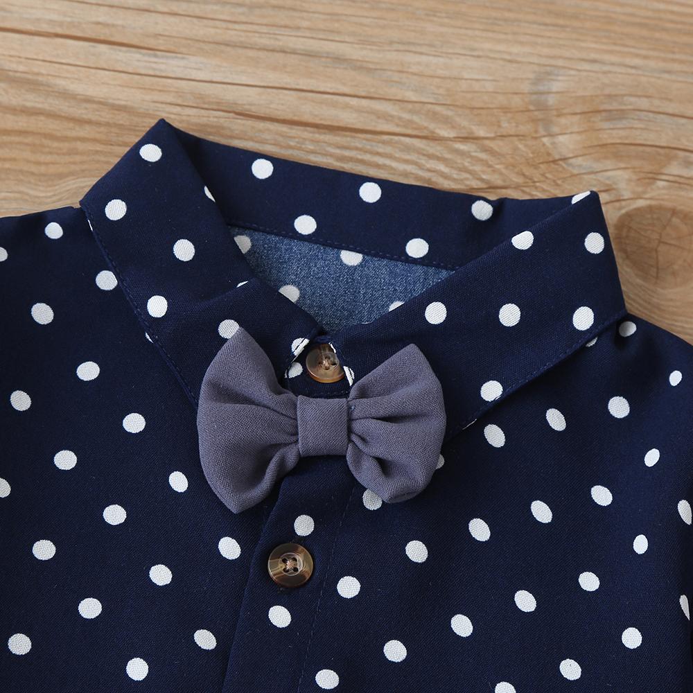 Children'S Clothing Autumn New Products Boys Polka Dot Bow Tie Stand Collar Long Sleeve Shirt Casual Pants Suit Boys Clothes Wholesale