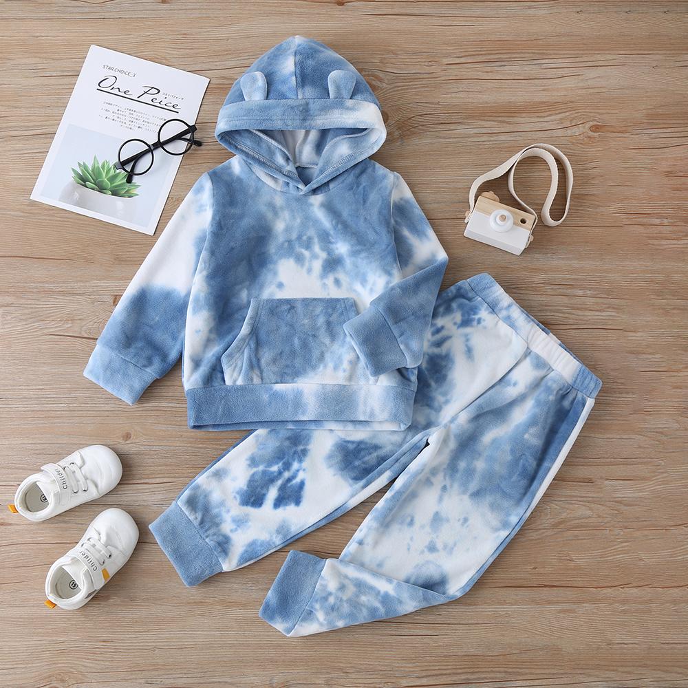 Children'S Clothing Autumn New Products For Boys And Girls Tie-Dye Fleece Long-Sleeved Hooded Top Casual Trousers Suit Wholesale Boy Boutique Clothing