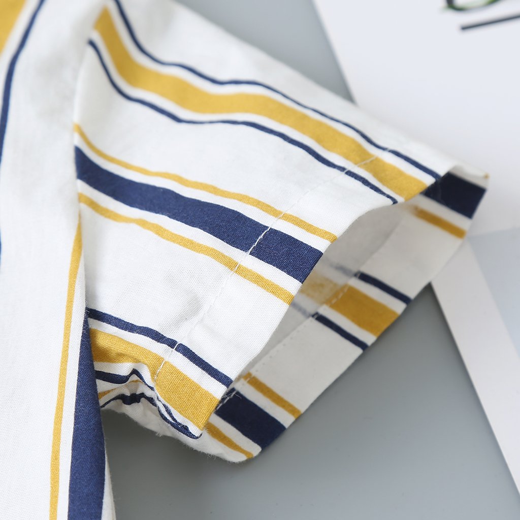 Children'S Clothing Summer New Boys Yellow Blue Striped POLO Collar Short-Sleeved Loose Striped Shorts Wholesale Boy Clothes