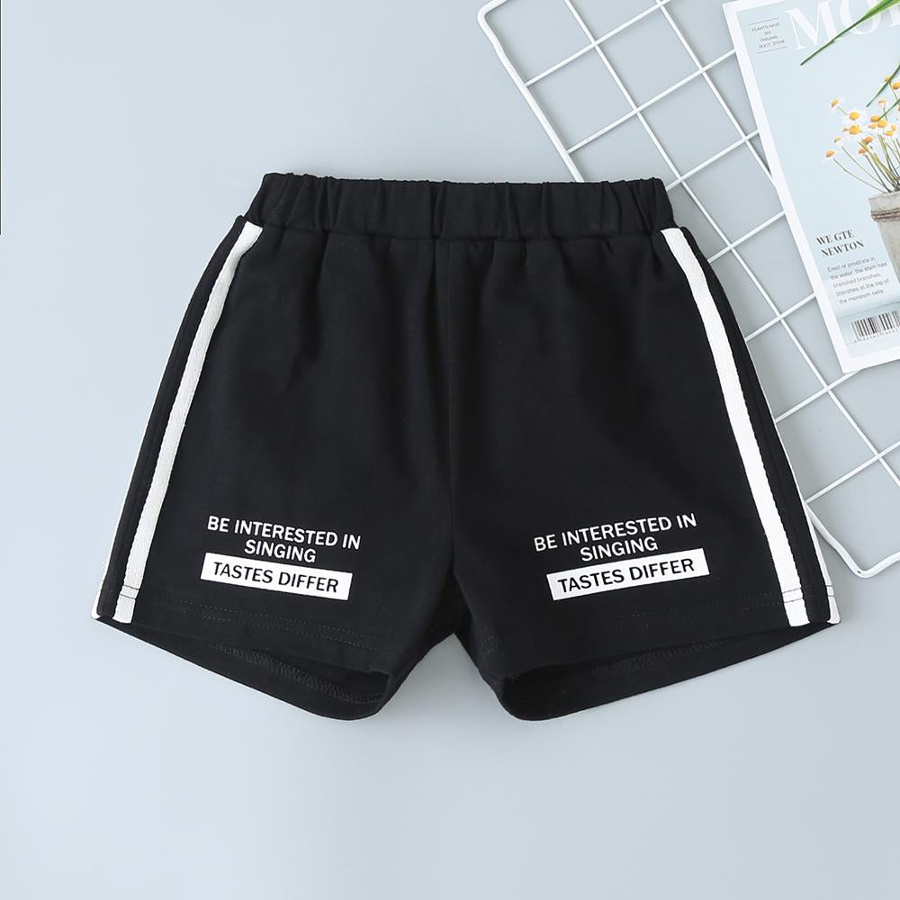 Children'S Clothing, Boys' Summer Clothing, Sports And Leisure, Summer Black Jacket + Letter Printed Pants Two-Piece Suit Boy Wholesale Clothing