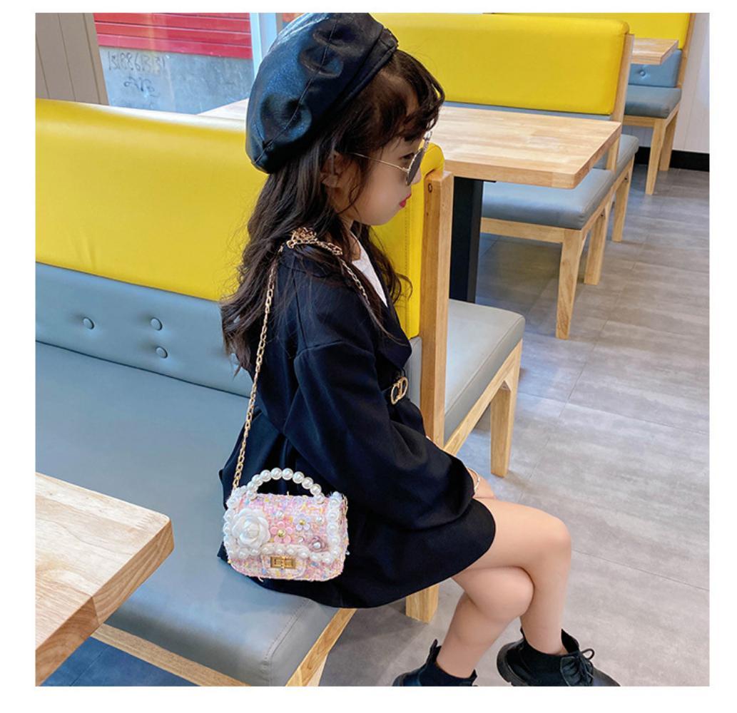 Children's Cute Pearl Flower One-shoulder Diagonal Bag Children's Bags Wholesale