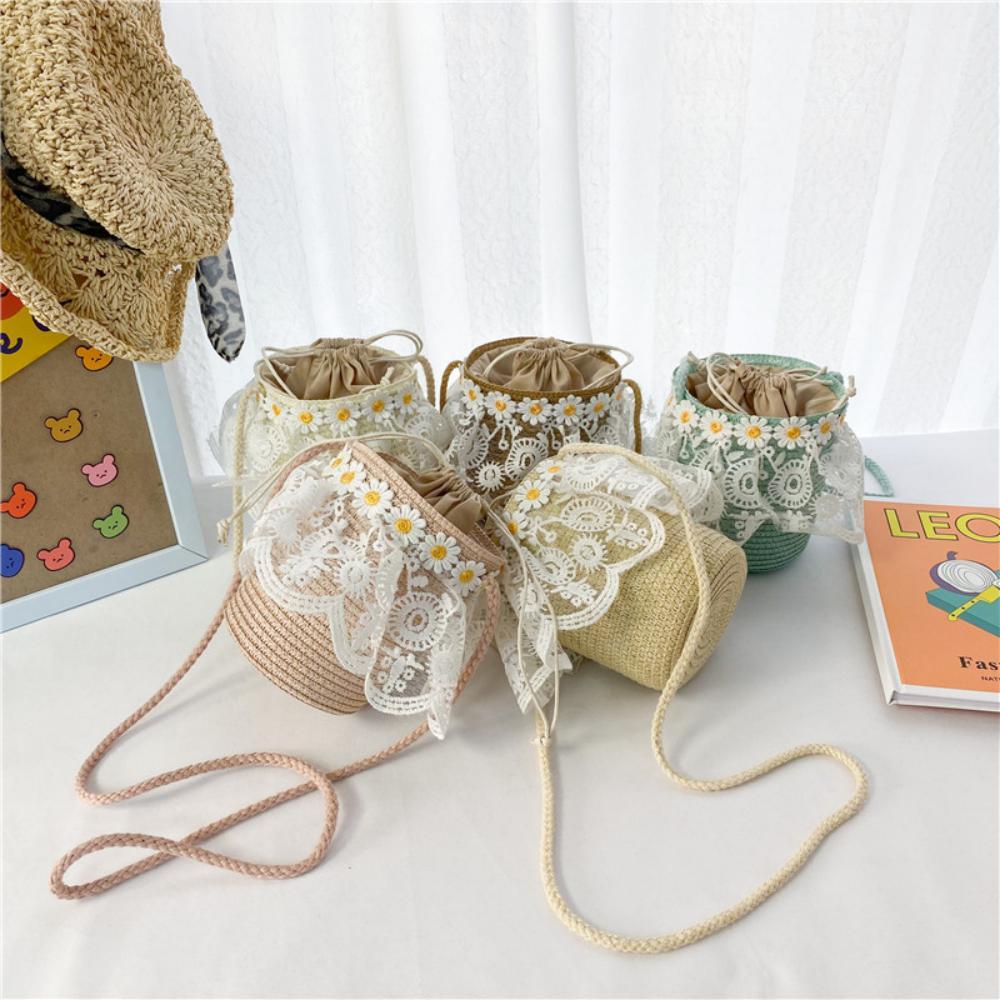 Children's Mmini Daisy Lace Girl Rope Woven Straw Bag Children's Bags Wholesale