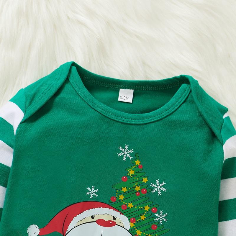 Baby Christmas Cartoon Printed Long Sleeve Striped Romper & Hat baby clothing wholesale