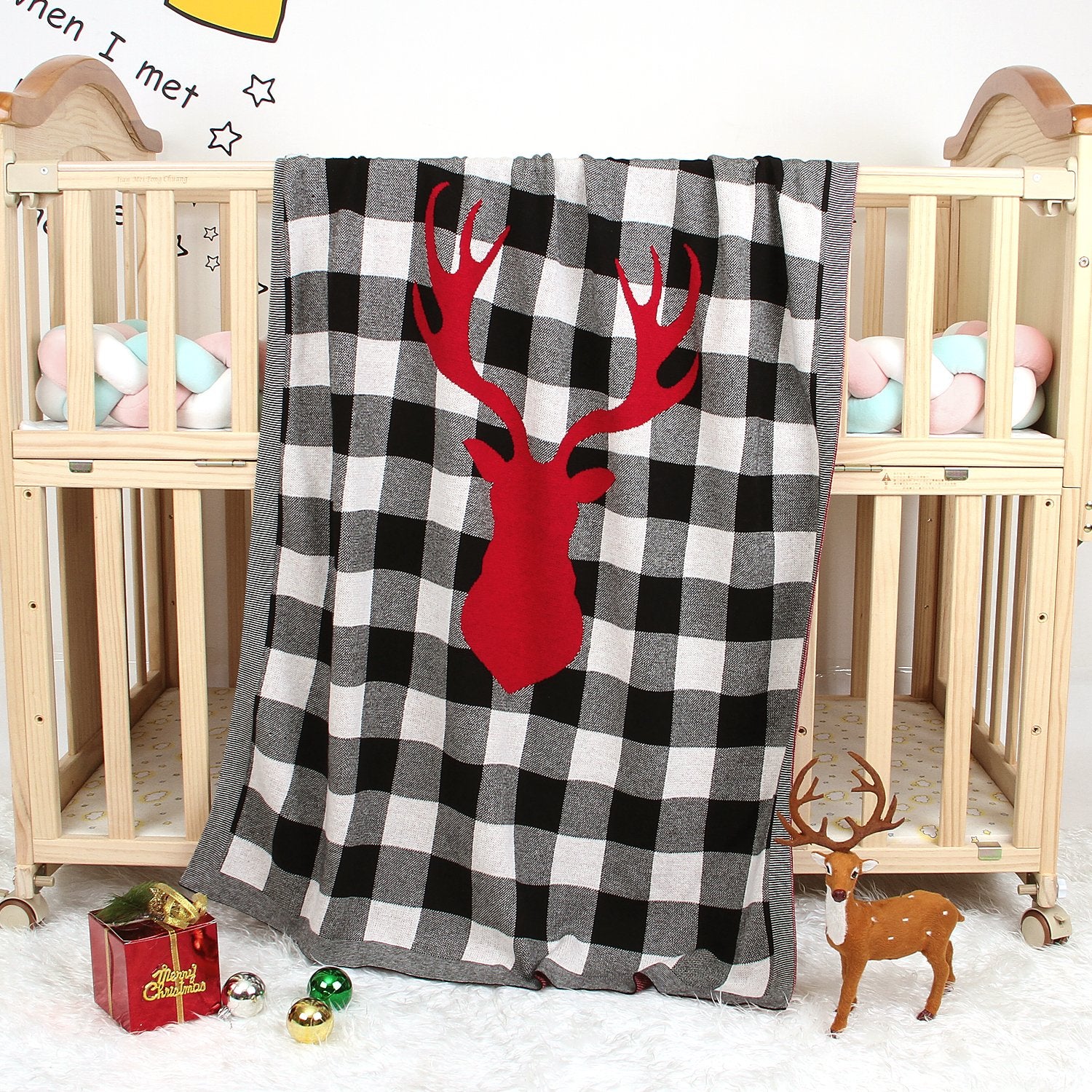 Christmas Elk Plaid Blanket Children'S Knitted Air Conditioning Blanket Baby Clothes Wholesale Distributors