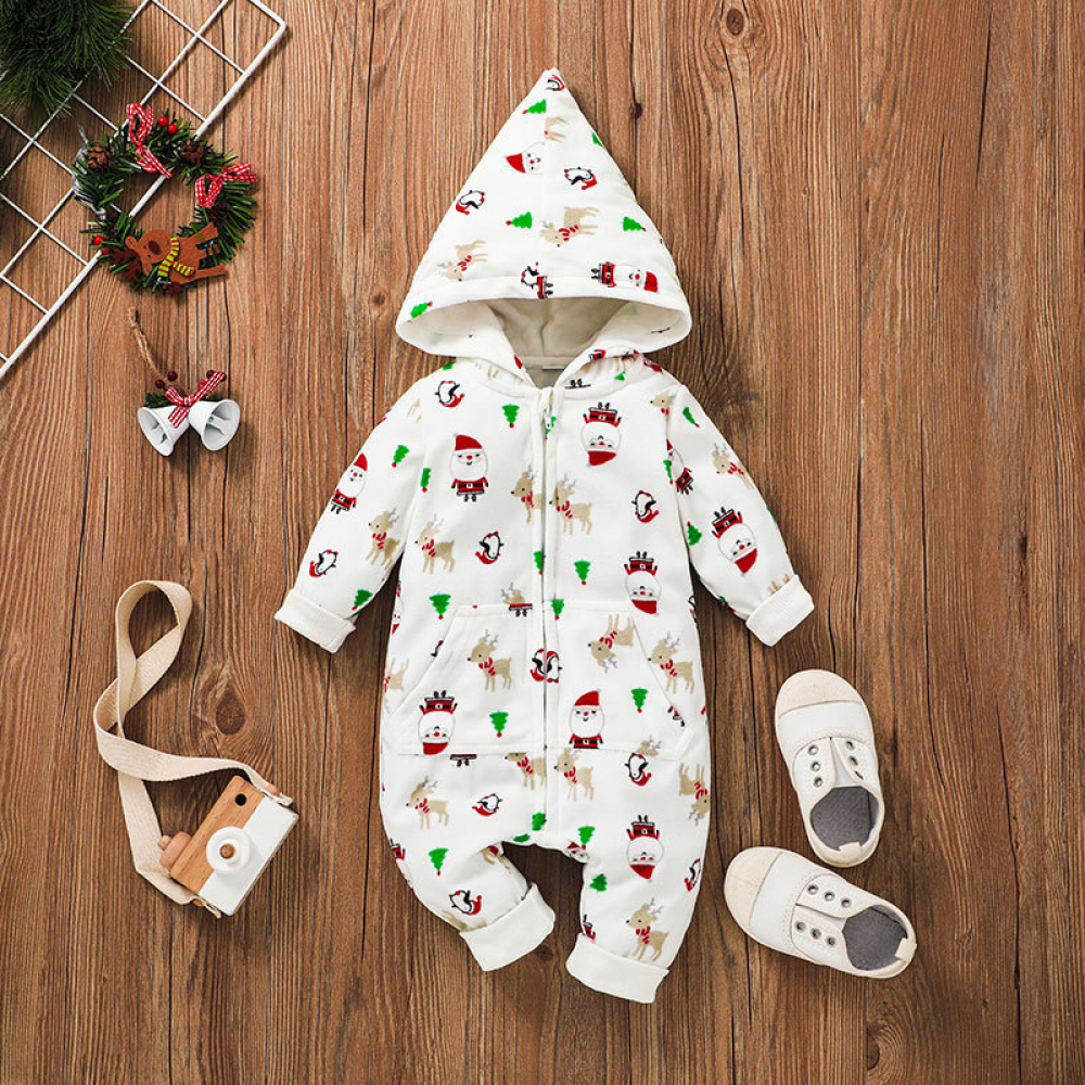 Baby Christmas Long Sleeve Cartoon Hooded Romper baby clothes wholesale