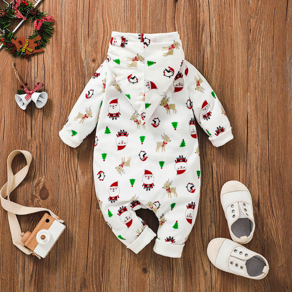 Baby Christmas Long Sleeve Cartoon Hooded Romper baby clothes wholesale