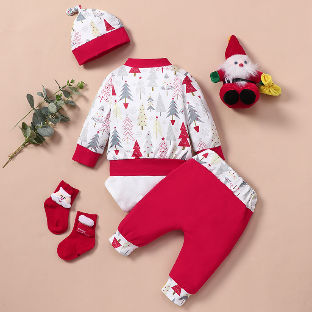 Baby Boys Christmas Long Sleeve Jacket & Romper & Pants & Hat wholesale baby clothes suppliers