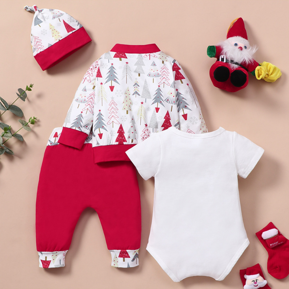 Baby Boys Christmas Long Sleeve Jacket & Romper & Pants & Hat wholesale baby clothes suppliers