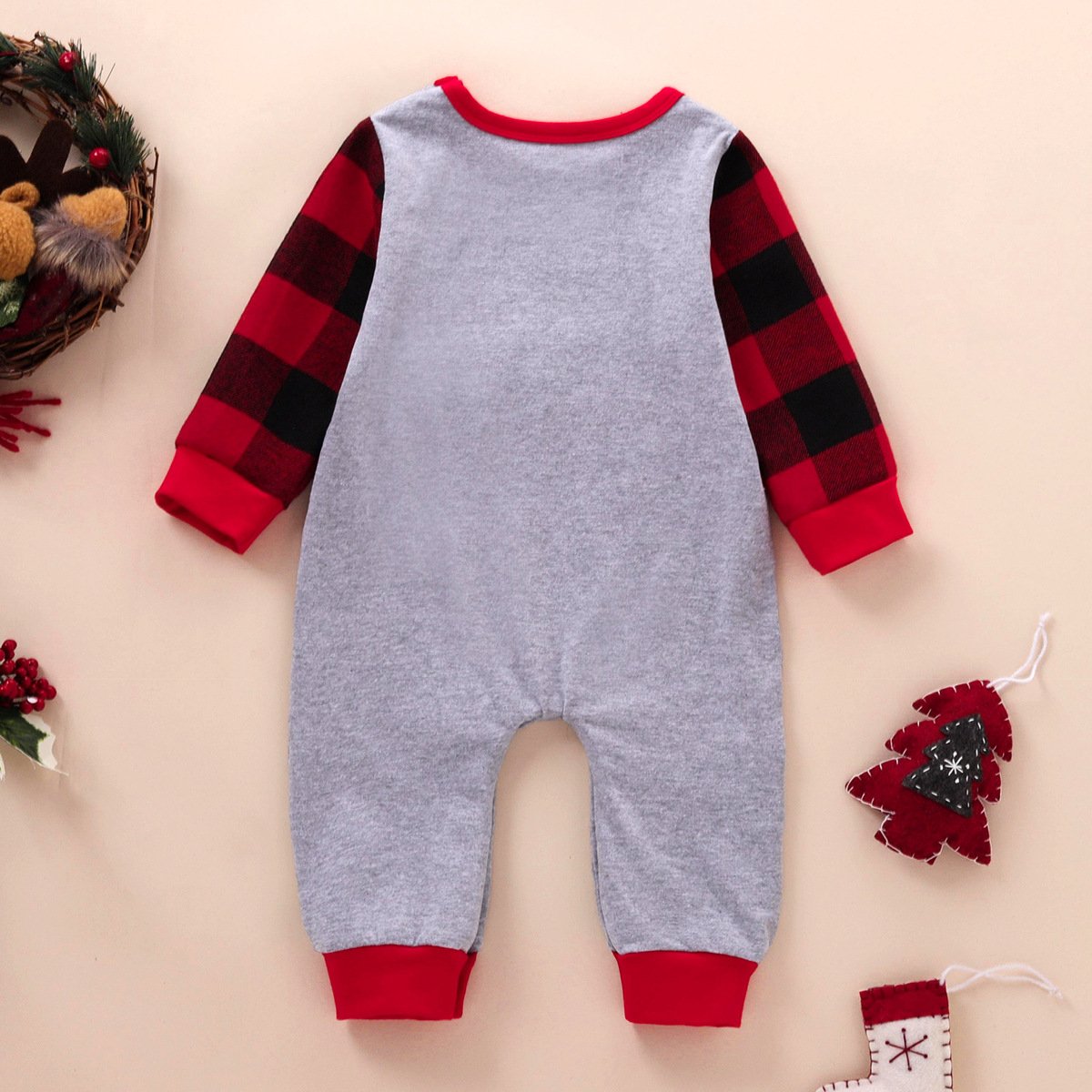 Baby Christmas Long Sleeve Printed Plaid Romper baby wholesale clothing