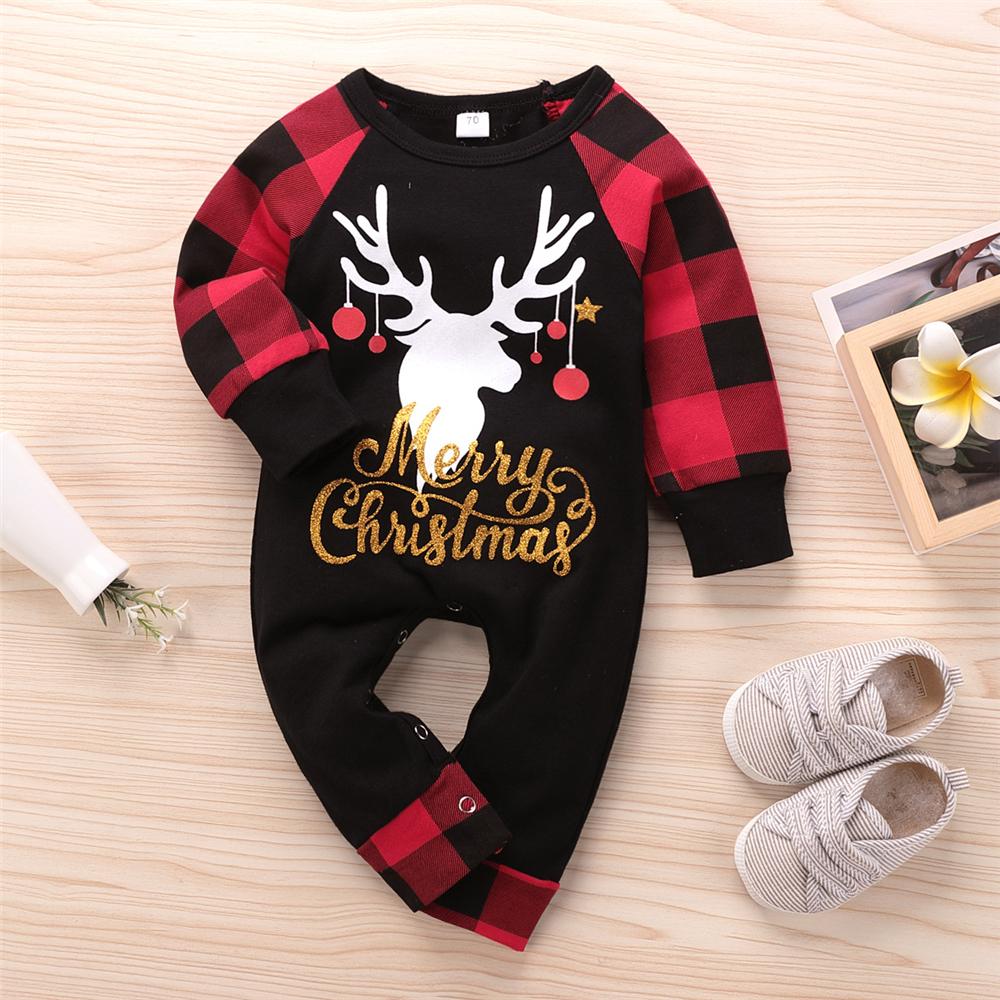 Baby Christmas One Piece Plaid Printed Romper Christmas Baby Clothes