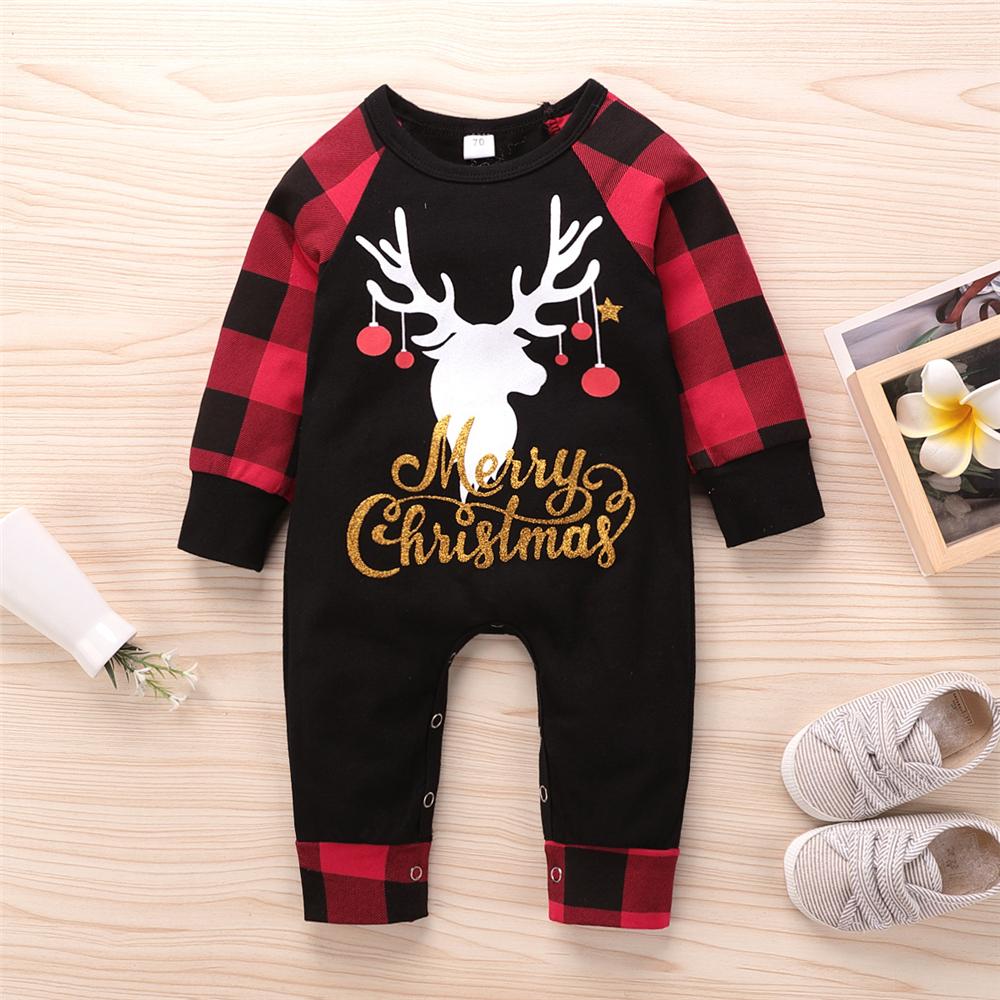 Baby Christmas One Piece Plaid Printed Romper Christmas Baby Clothes
