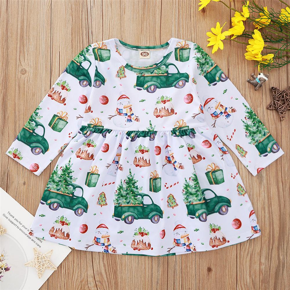 Girls Christmas Printed Long Sleeve Casual Girl Dress Wholesale