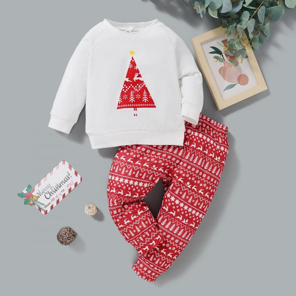 Baby Christmas Printed Long Sleeve Top & Pants Wholesale Baby Clothes