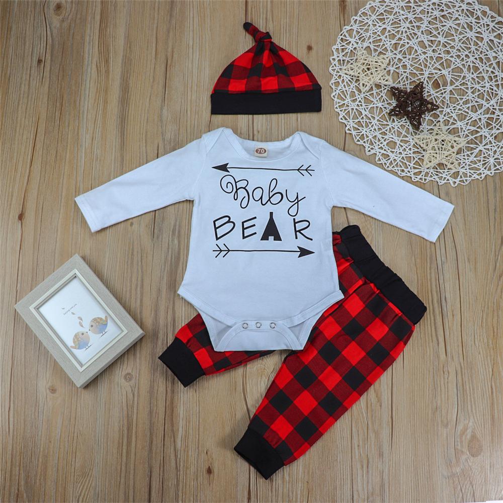 Baby Boys Christmas Romper & Plaid Pants & Hat Bulk Baby Clothes Online