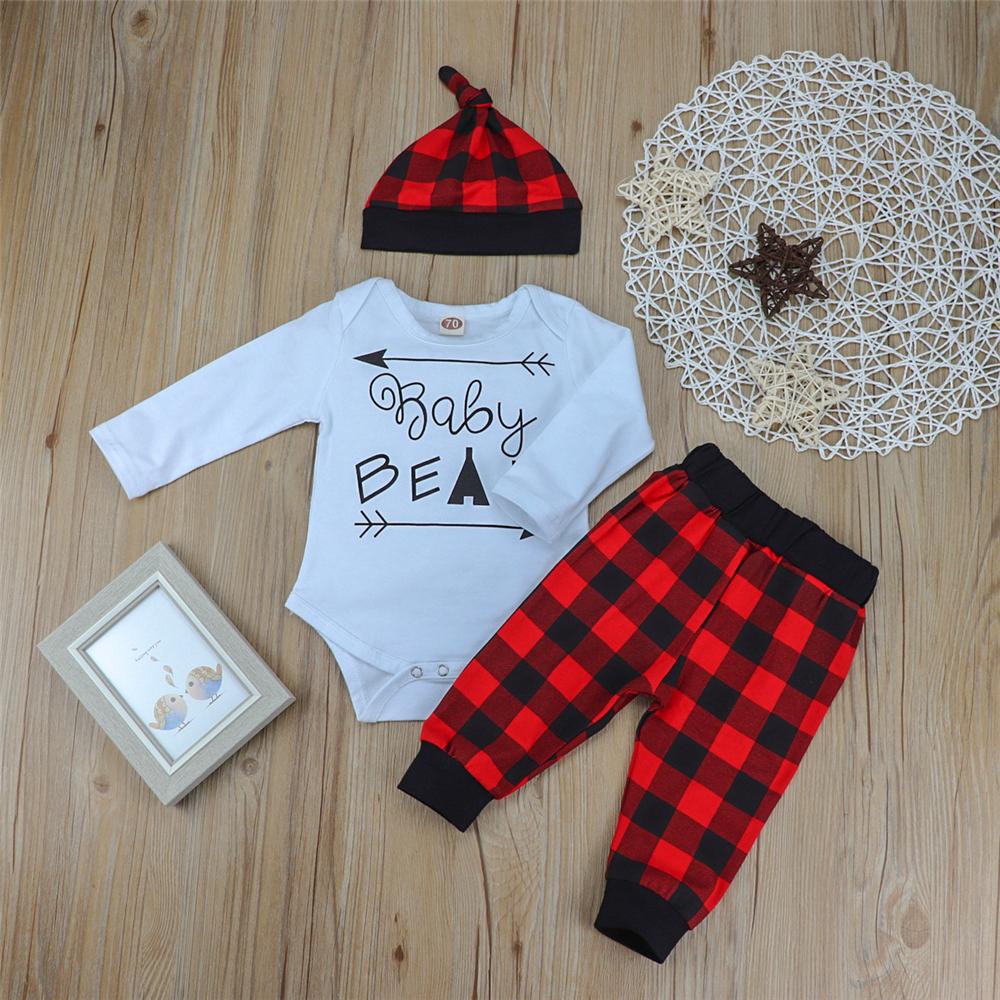 Baby Boys Christmas Romper & Plaid Pants & Hat Bulk Baby Clothes Online