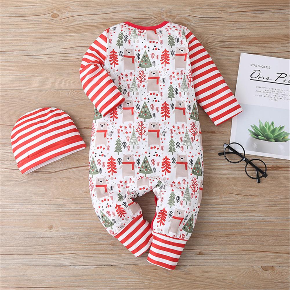 Baby Christmas Tree Striped Long Sleeve Romper & Hat Christmas Baby Clothes