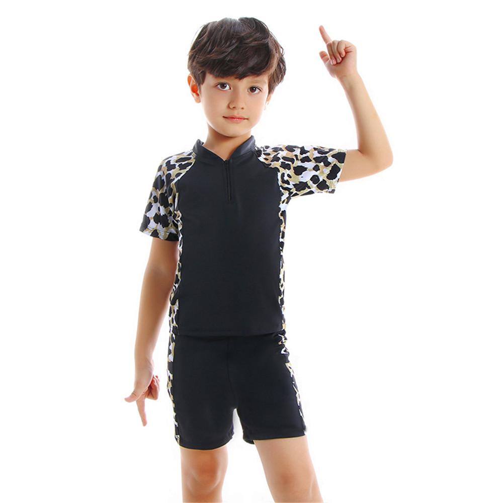 Boys Coconut Tree Leopard Printed Short Sleeve Top & Shorts & Swimming Suit Toddler 2 Piece Swimsuit